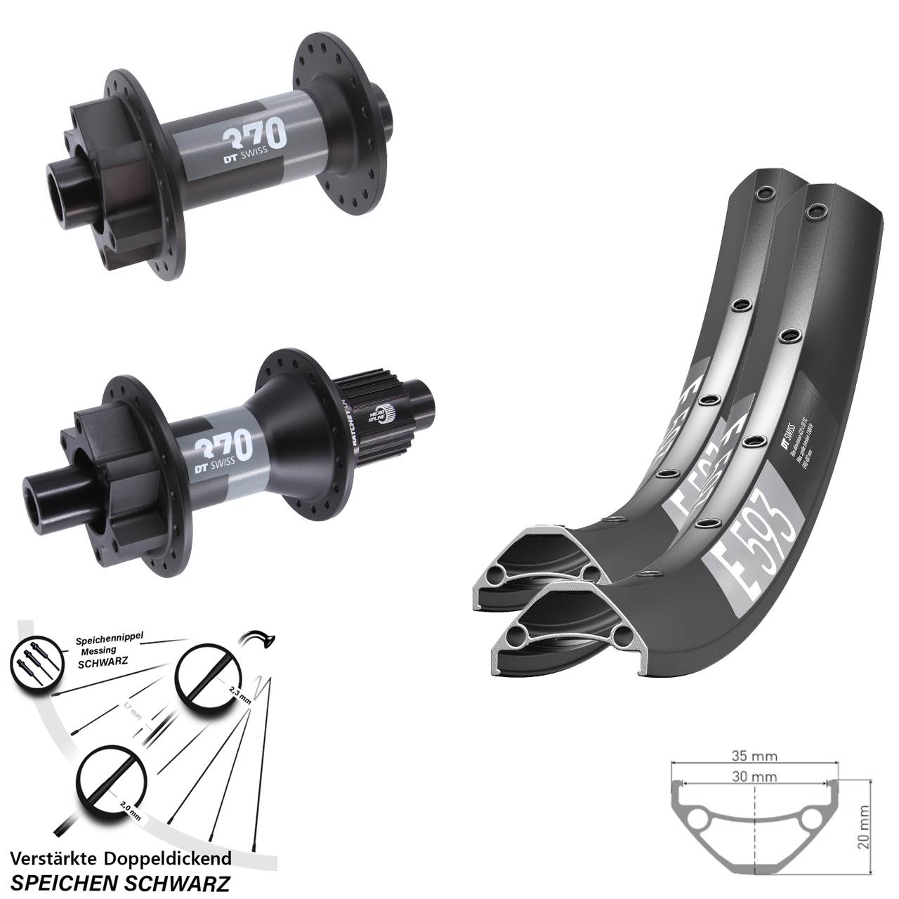 Laufradsatz 6-Loch 29 Zoll DT Swiss E593-370 Shimano Micro Spline 15x110 12x148