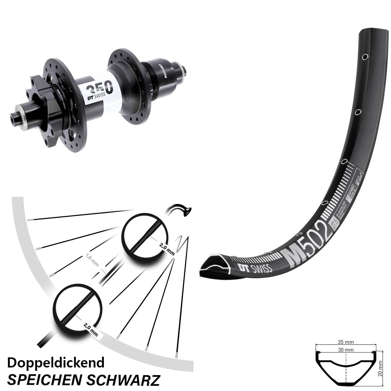 Boost Disc Hinterrad für Schnellspanner 27,5 Zoll DT Swiss M502-350 XD 11-12 fach