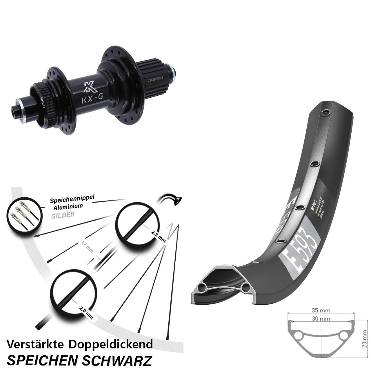 Centerlock Hinterrad 29 Zoll DT Swiss E 593 KX-GS verstärkt Micro Spline QR