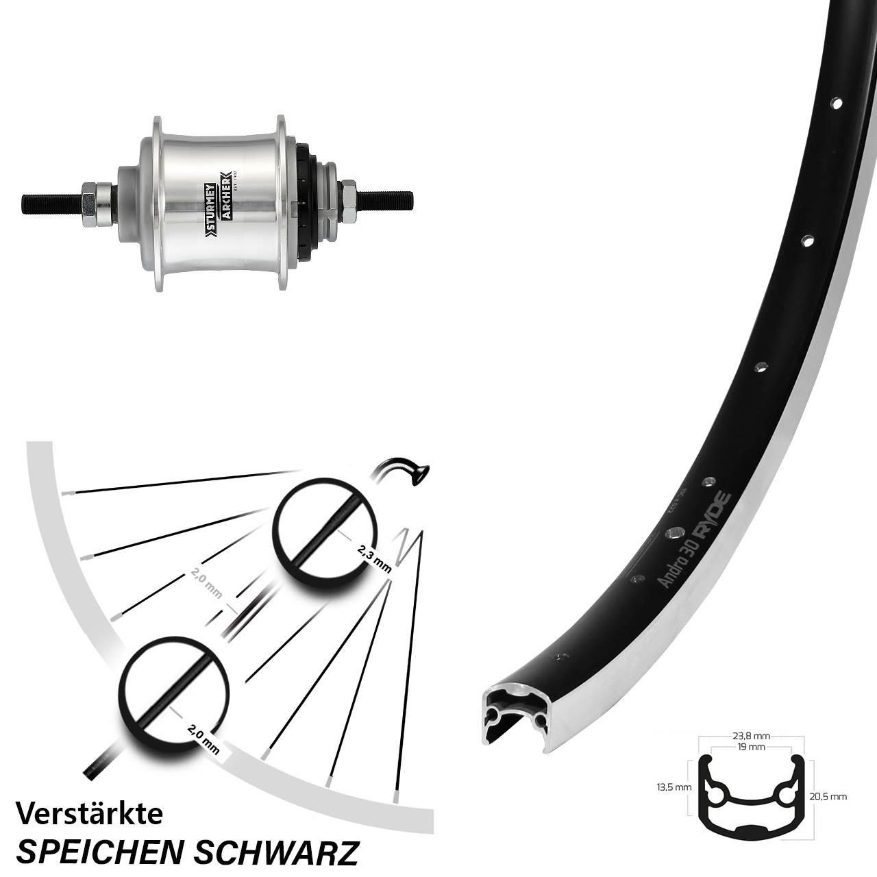 Ryde Andra 30 26 Zoll Hinterrad Sturmey Archer Automatic 2 Gang