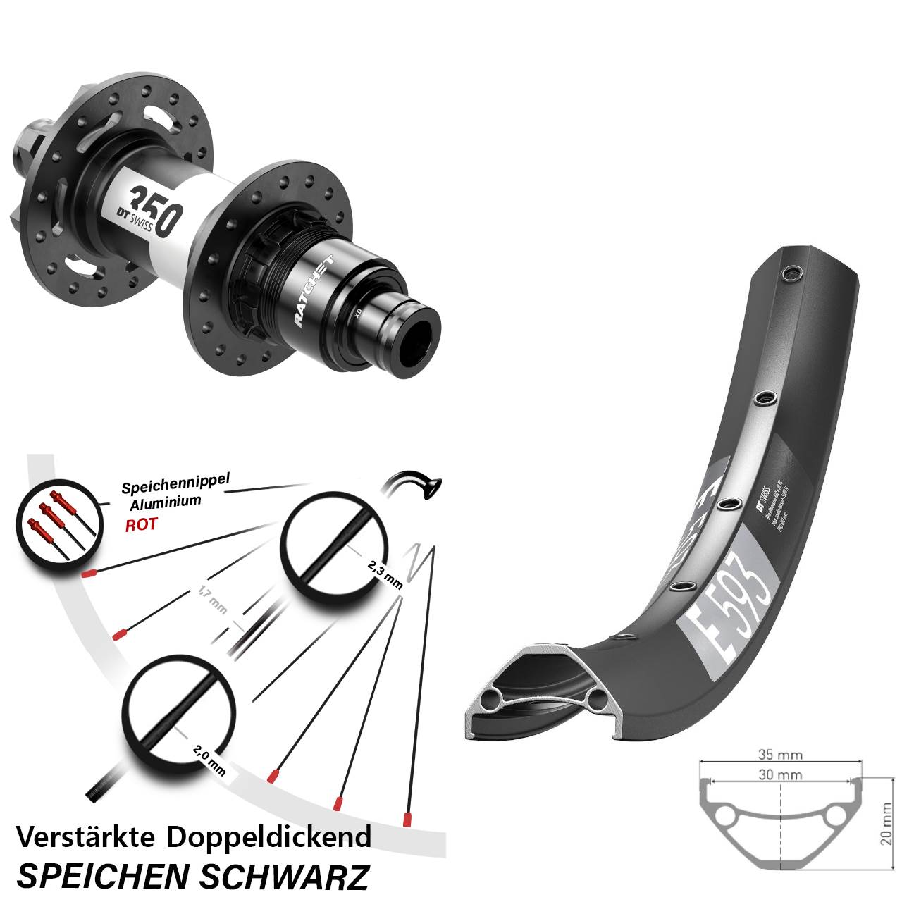 27,5 Zoll DT Swiss E 593-350 Disc Laufrad 12x148 XD