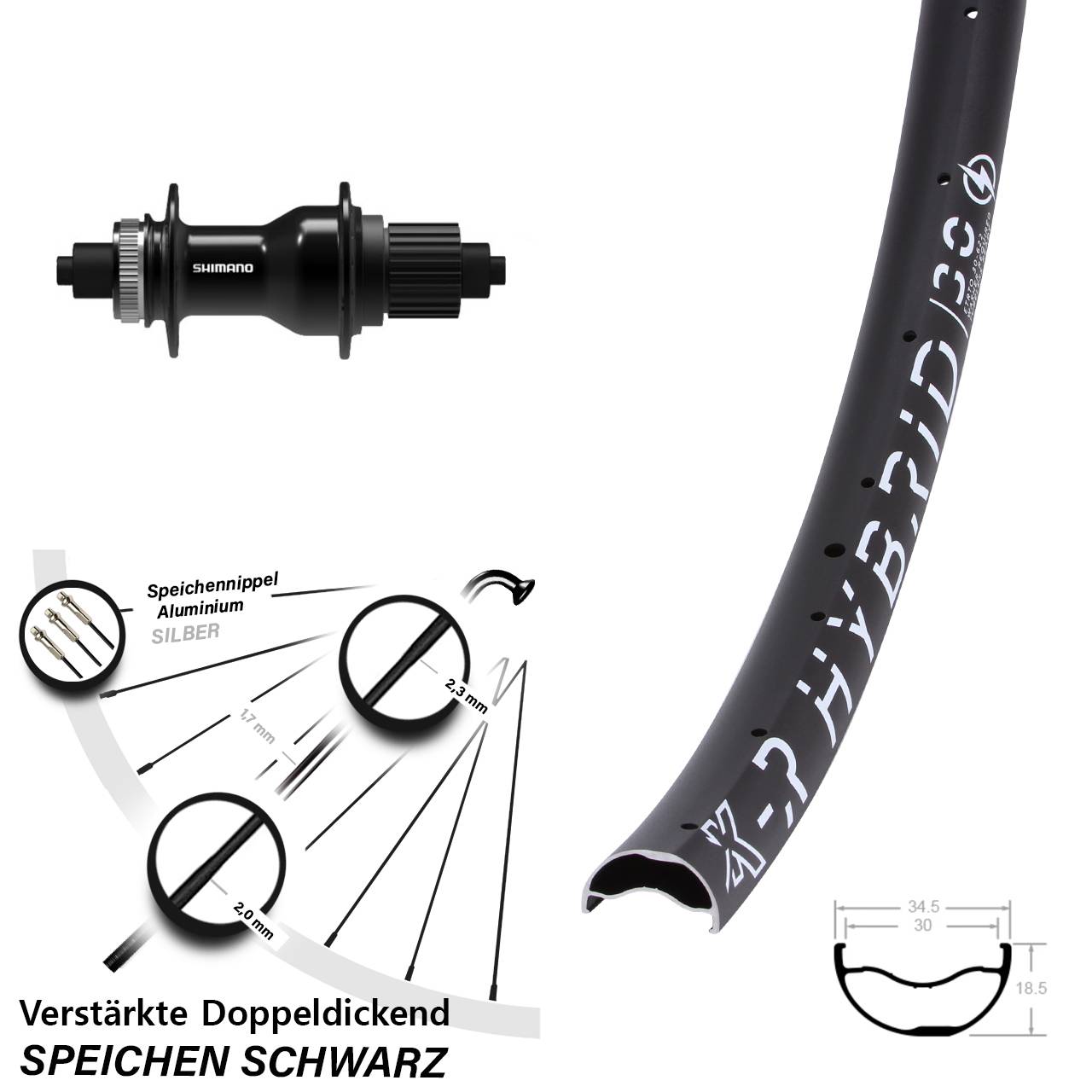 29 Zoll KX-R Hybrid 30 Shimano FH-QC500-MS Boost Hinterrad QR Micro Spline