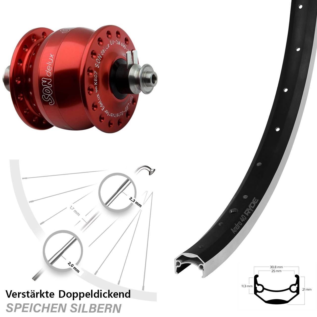 Fahrrad Vorderrad 28 Zoll Ryde Andra 40 SONdelux rot