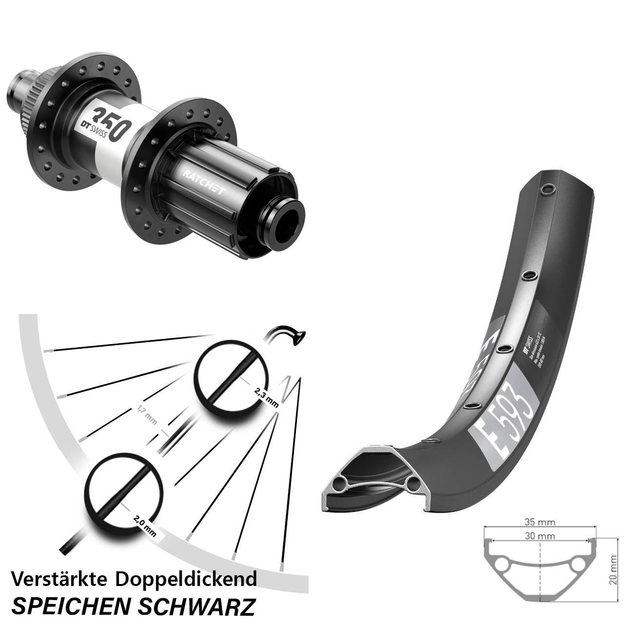 DT Swiss E593-350 29 Zoll Disc Hinterrad 12x142 8-11 fach HG