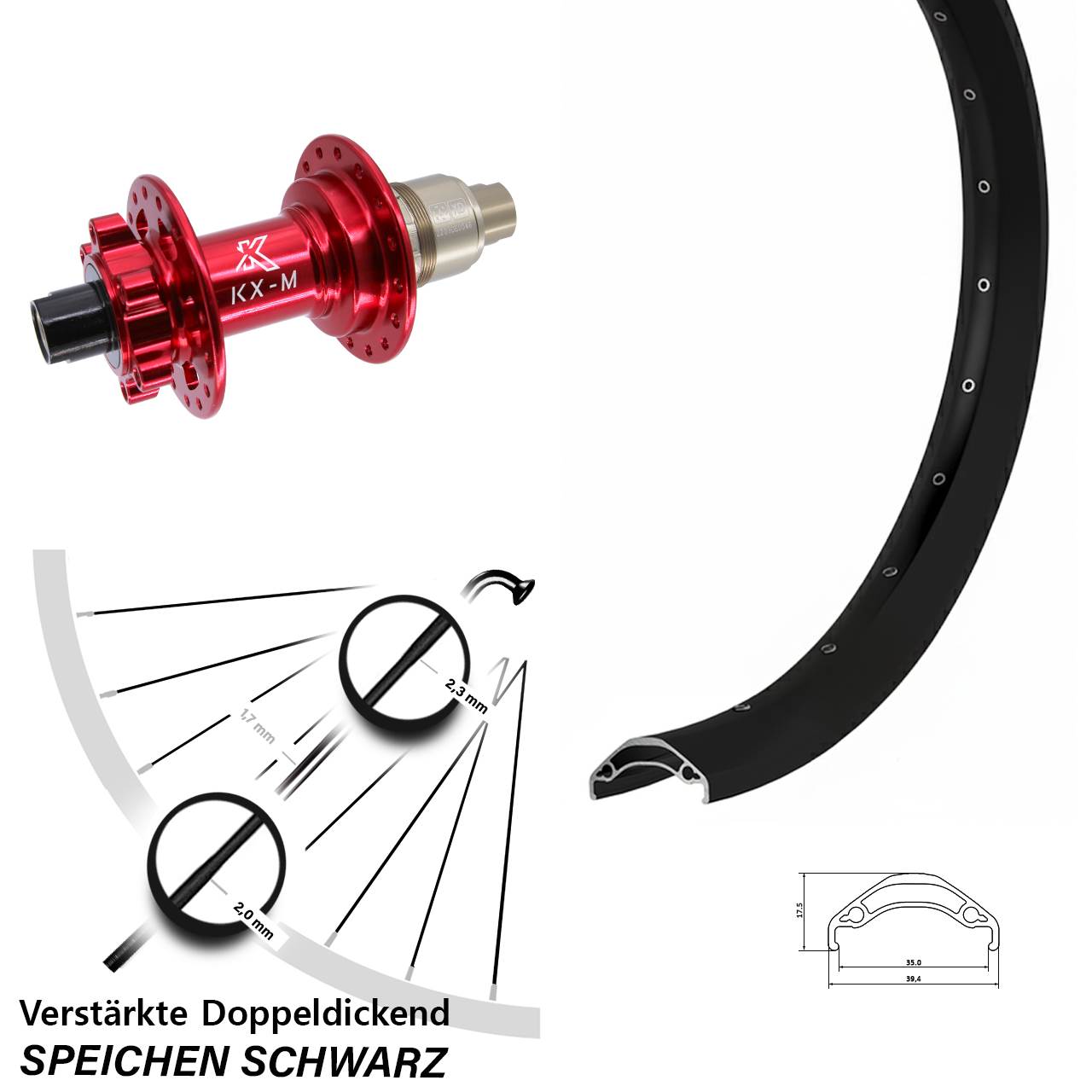 29 Zoll Ryde Disc 35 KX-M rot 6-Loch Hinterrad 12x142 XD 11-12 fach