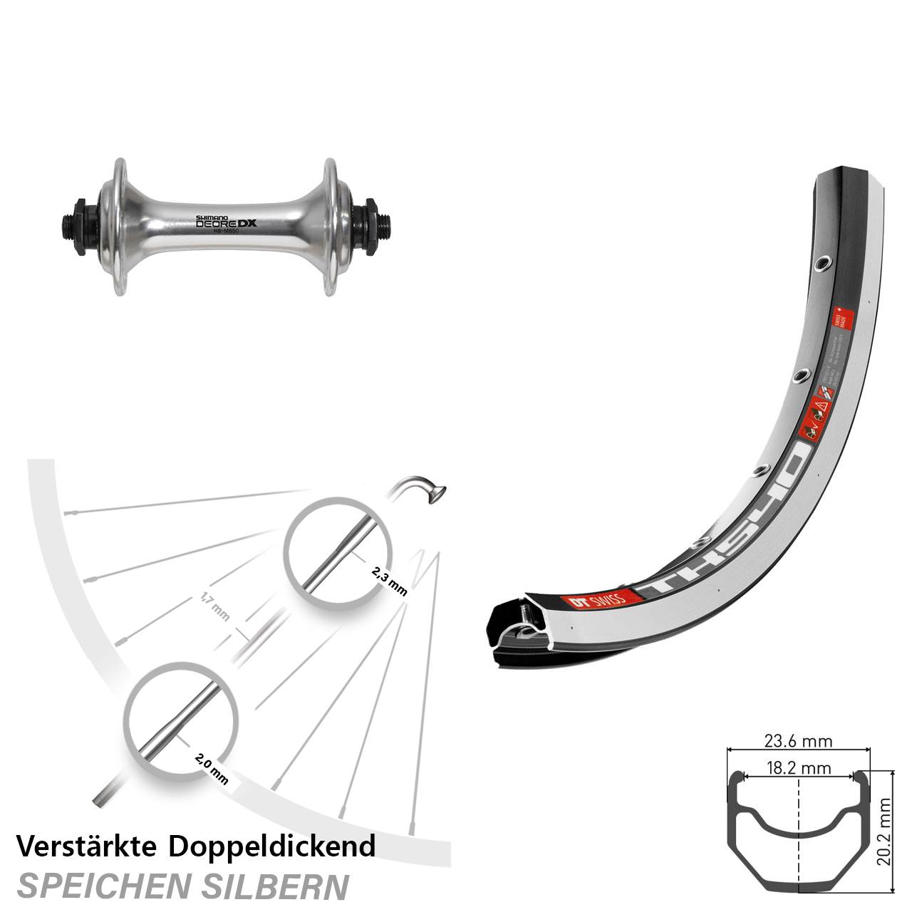 Vorderrad 28 Zoll DT Swiss TK 540 Shimano Deore DX für Schnellspanner