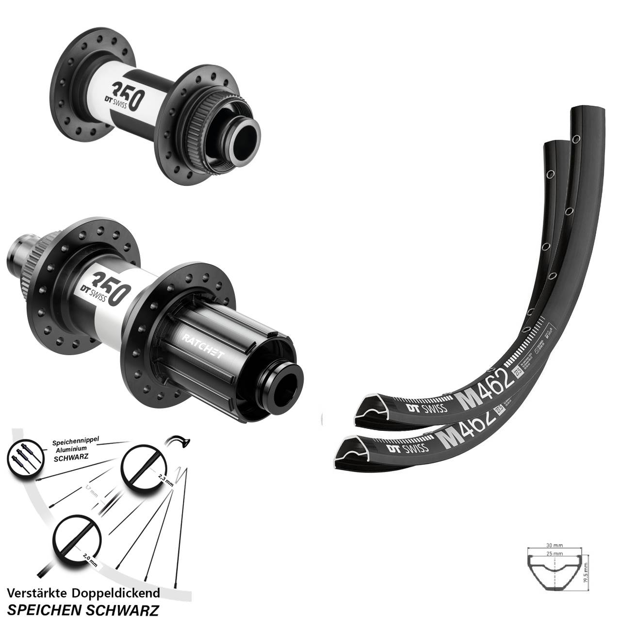 DT Swiss M 462-350 27,5 Zoll Laufradsatz Centerlock 15x100 12x142 8-11 fach