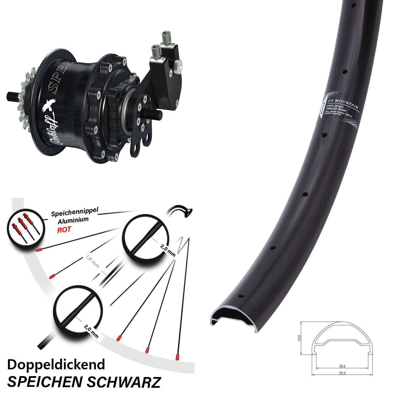 KX Mountain TR Rohloff Speedhub TS DB Tandem 29 Zoll Disc Laufrad