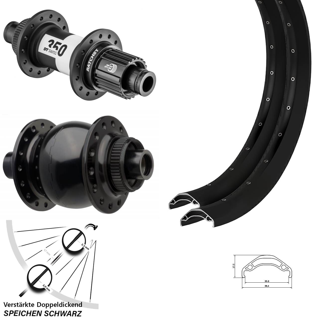Ryde Disc 35 DT Swiss 350 SON 28 29 Zoll Laufradsatz Disc Boost Micro Spline