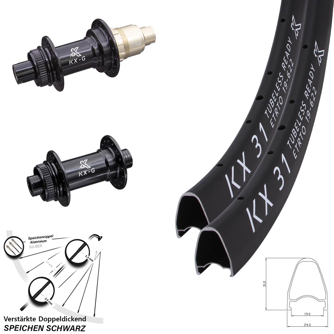 28 Zoll KX-G31 Laufradsatz Centerlock 12x100/142 SRAM XDR