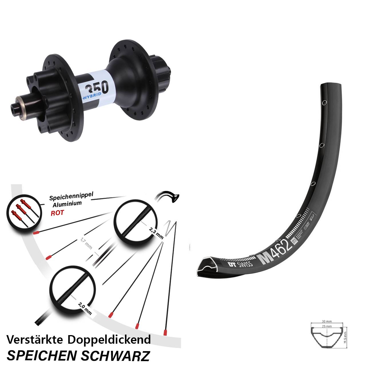 DT Swiss M462-350 Hybrid Singlespeed 27,5 Zoll Disc Hinterrad QR