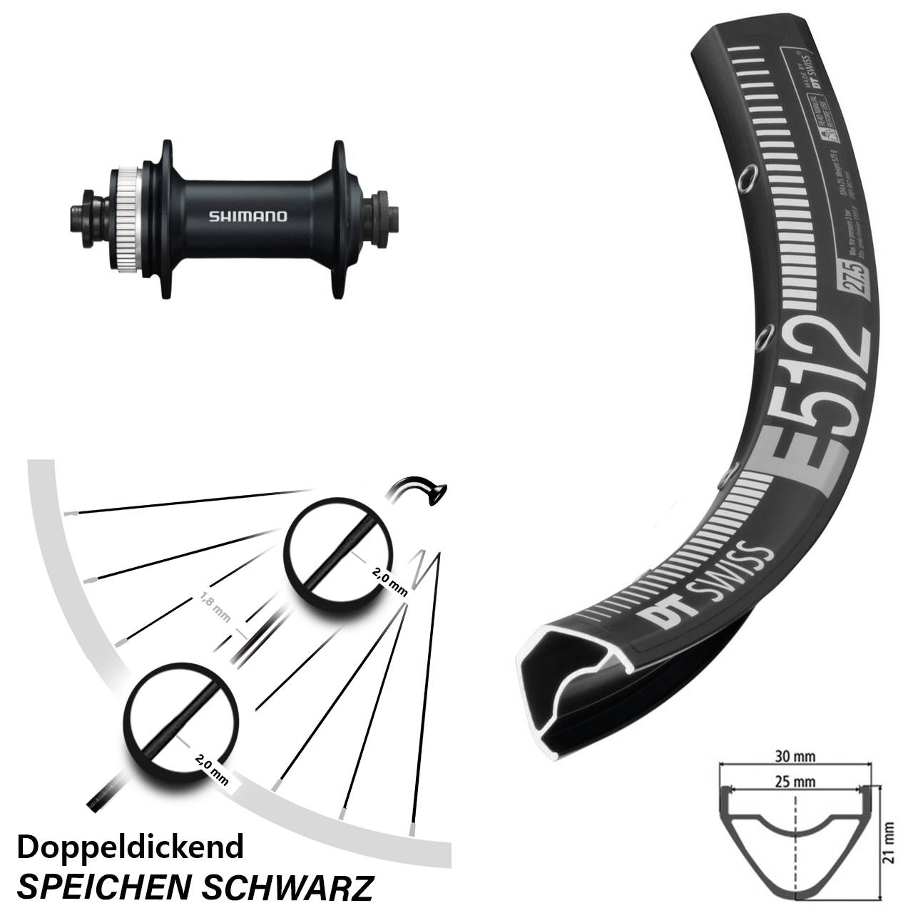 Disc Laufrad QR 29 Zoll DT Swiss E512 Shimano HB-M4050