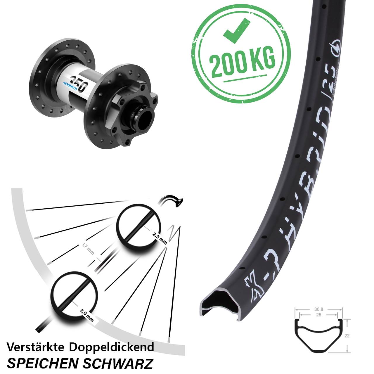 Vorderrad 6-Loch 26 Zoll 15x100 KX-R Hybrid 25 DT Swiss 350