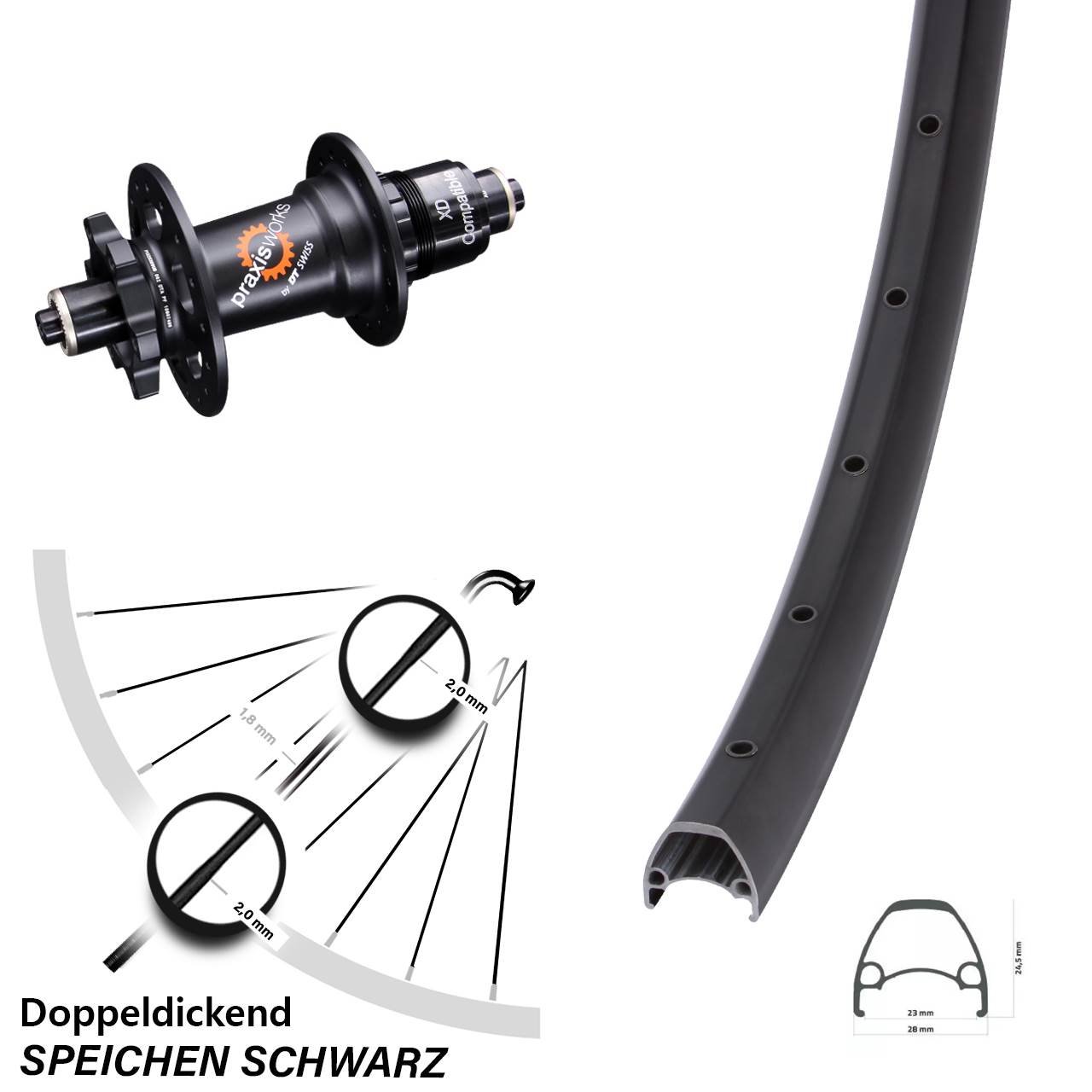 Hinterrad 6-Loch für Schnellspanner 28 Zoll Ambrosio Sport DT Swiss 350 XD 11-12 fach