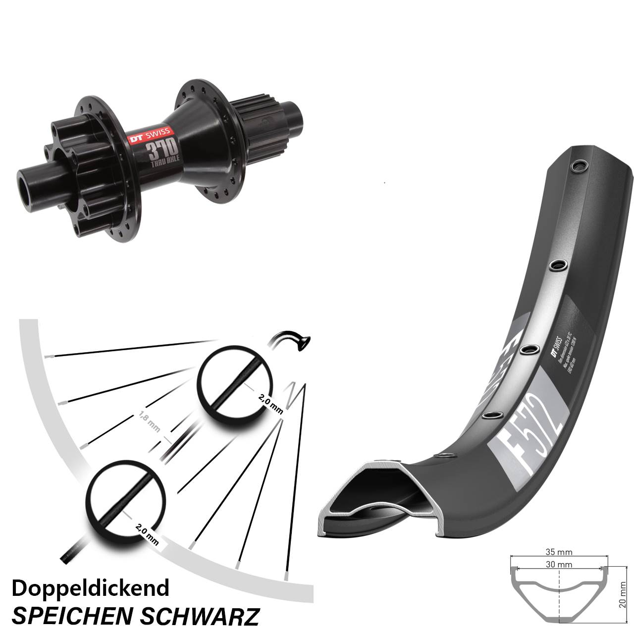 29 Zoll DT Swiss F572-370 Hybrid Hinterrad 6-Loch 12x142 Shimano Micro Spline