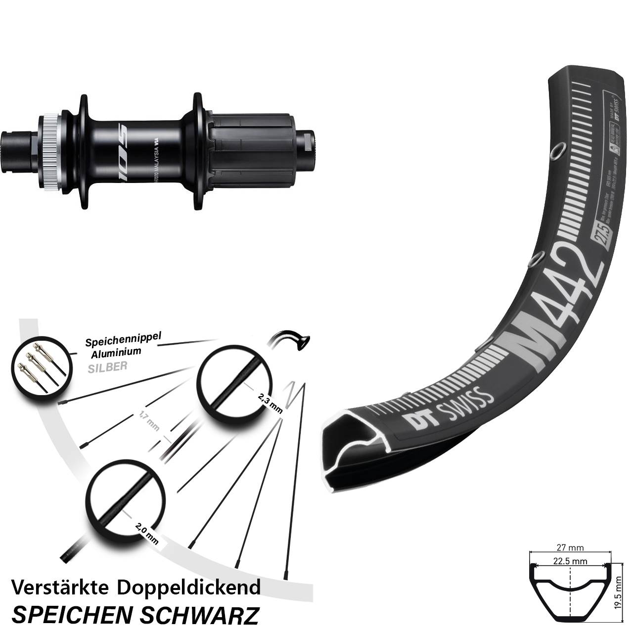 Hinterrad Centerlock 12x142 29 Zoll DT Swiss M442 Shimano 105 8-12 fach HG