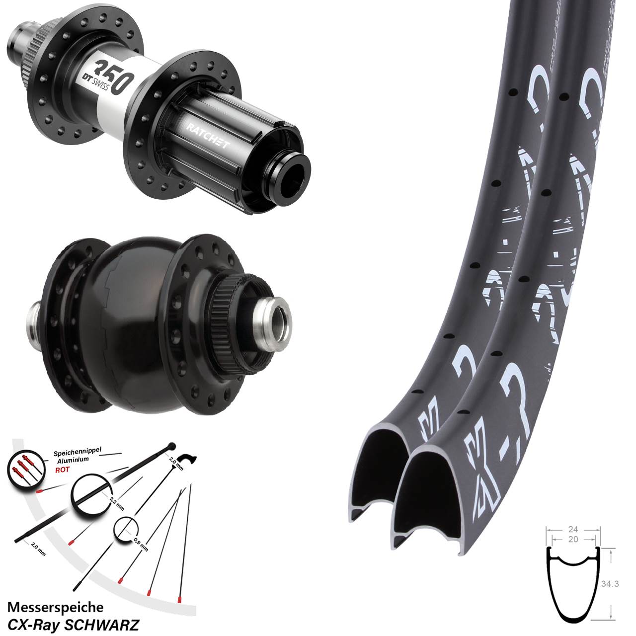 28/29 Zoll KX-R Road DT Swiss 350 SONdelux Disc Laufradsatz 12x100/142 11-12 fach CX-Ray