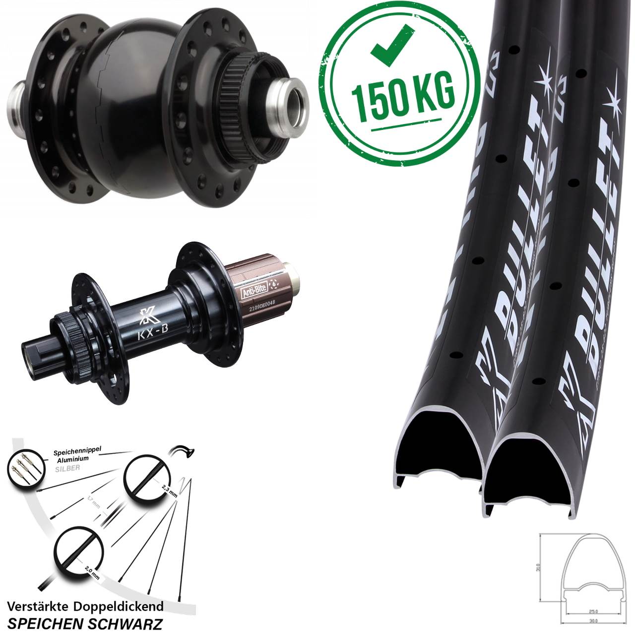 Centerlock 12x110/148 KX-Bullet SON 28-29 Zoll Laufradsatz 8-12 fach HG