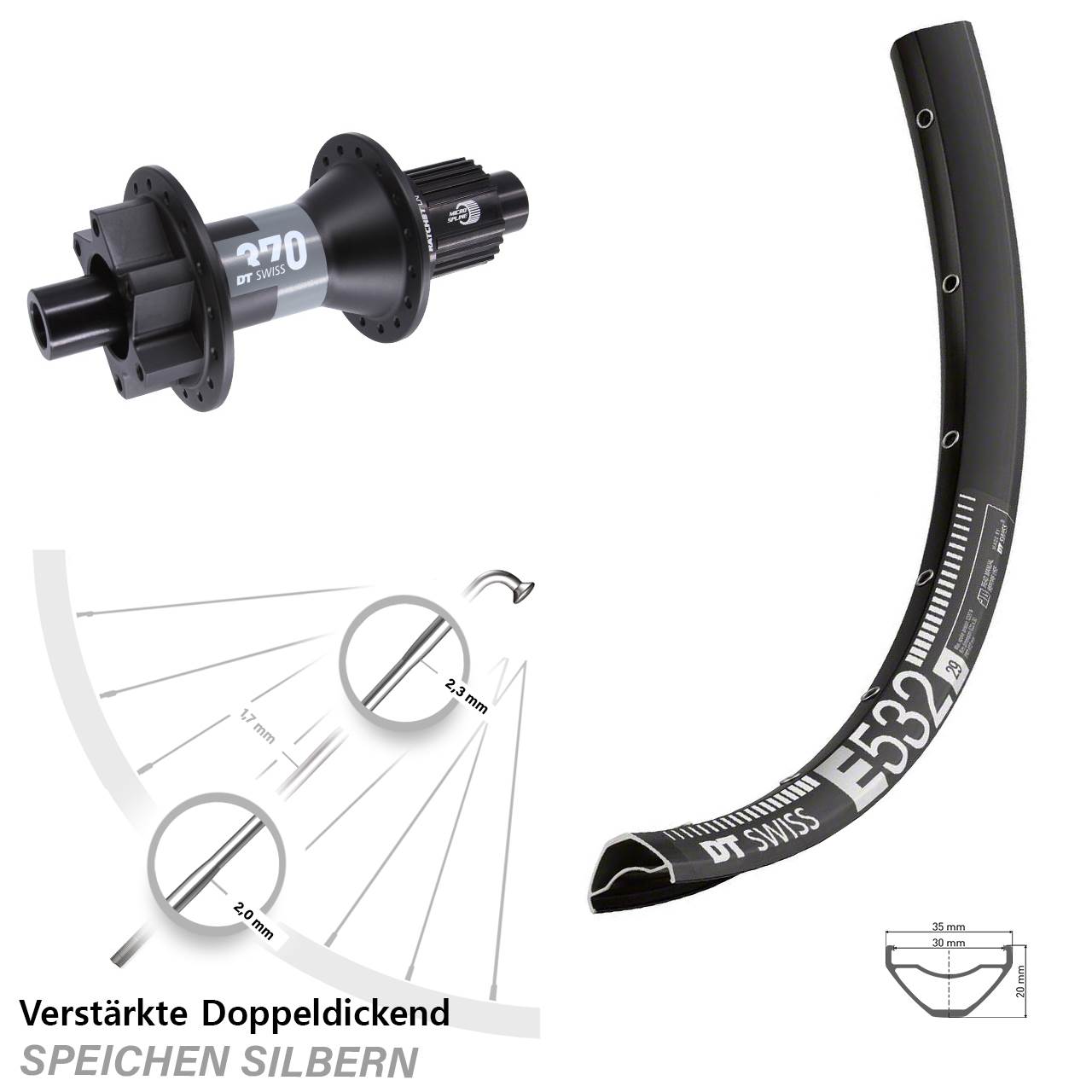 29 Zoll DT Swiss E 532-370 Boost Disc Laufrad 12x148 Micro Spline