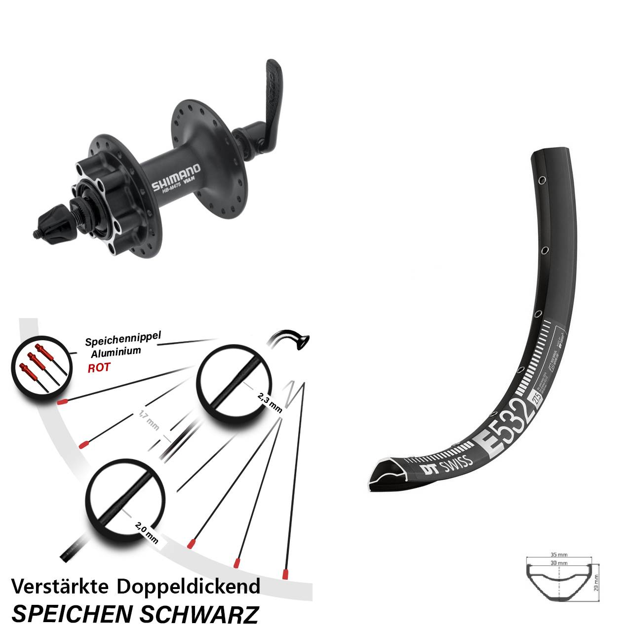 27,5 Zoll DT Swiss E532 Shimano Alivio Disc Laufrad für Schnellspanner