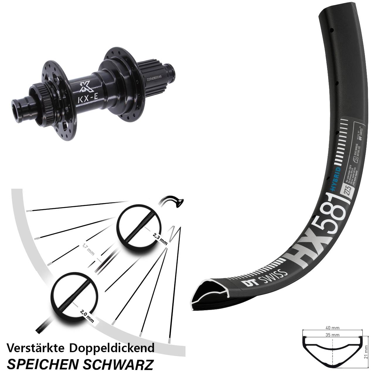 DT Swiss HX 581 KX-E Heavy Duty 27,5 Zoll Disc Laufrad 12x148 Boost Micro Spline