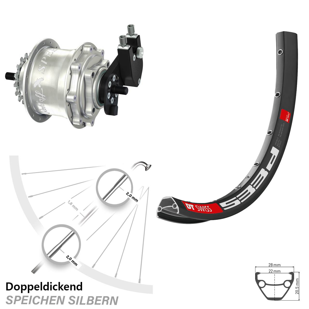DT Swiss 533 D Rohloff TS DB OEM Tandem 26 Zoll Disc Hinterrrad