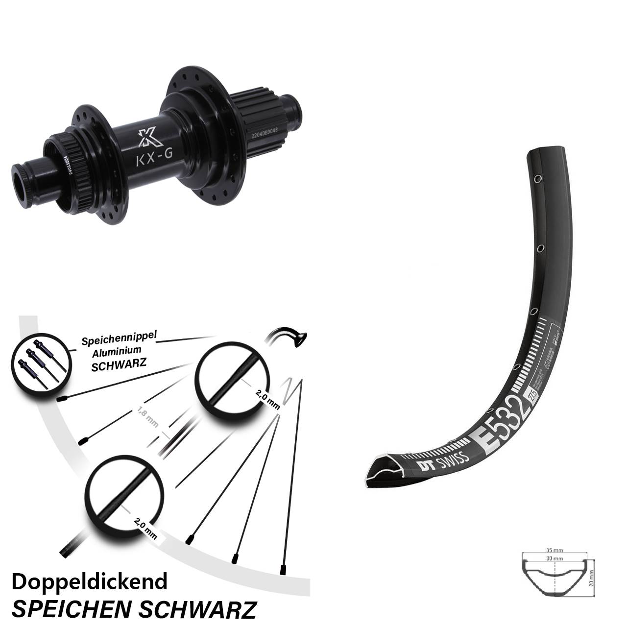 29 Zoll DT Swiss E 532 Hinterrad KX-GS Micro Spline 12x142