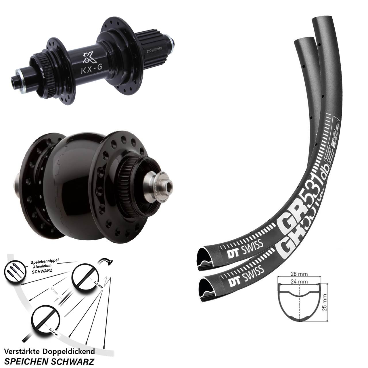 28-29 Zoll DT Swiss GR531 KX-GS Heavy Duty SON delux Disc Laufrad-Satz QR Micro Spline