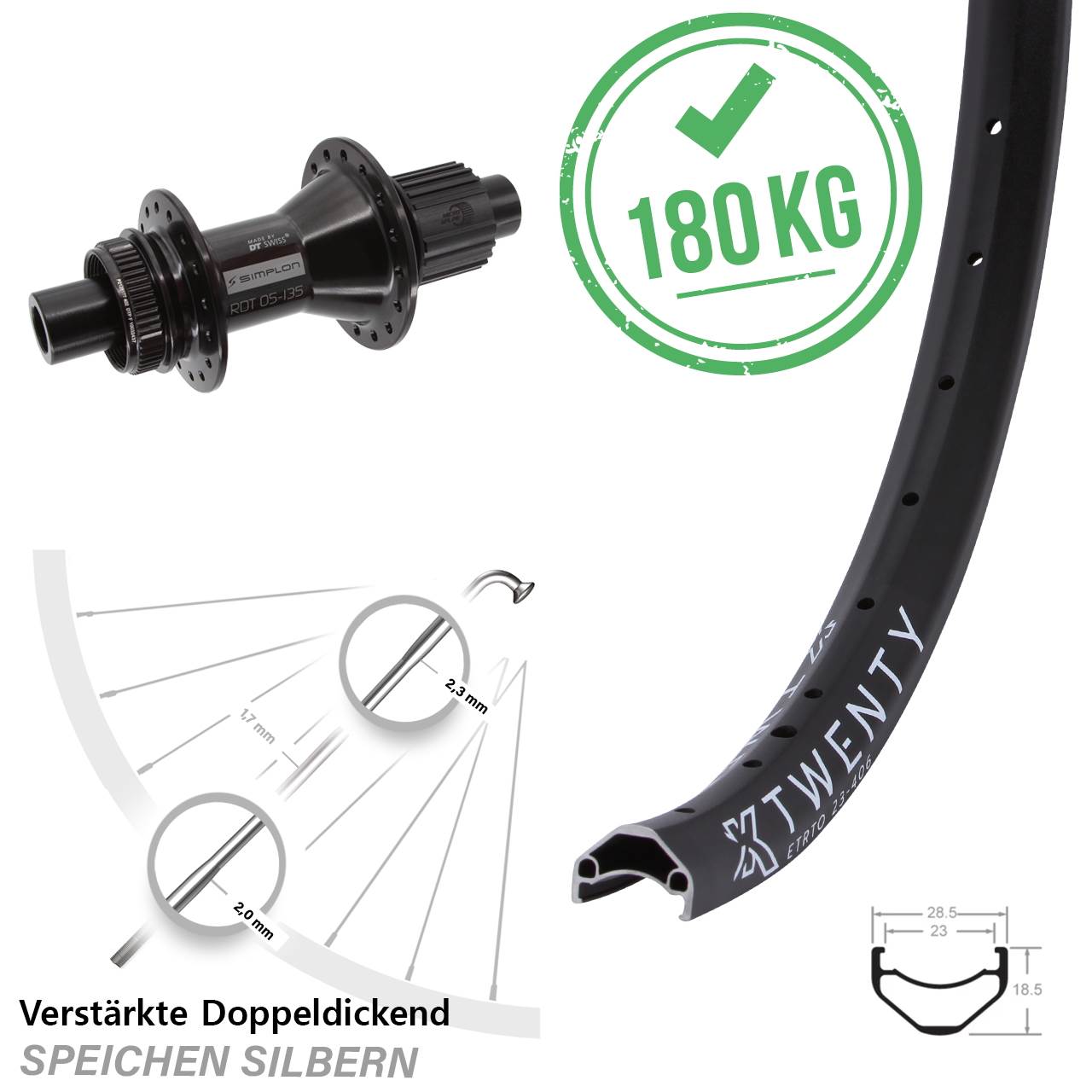 KX Twenty DT Swiss 370 Hybrid 20 Zoll Hinterrad Centerlock 12x142 Micro Spline