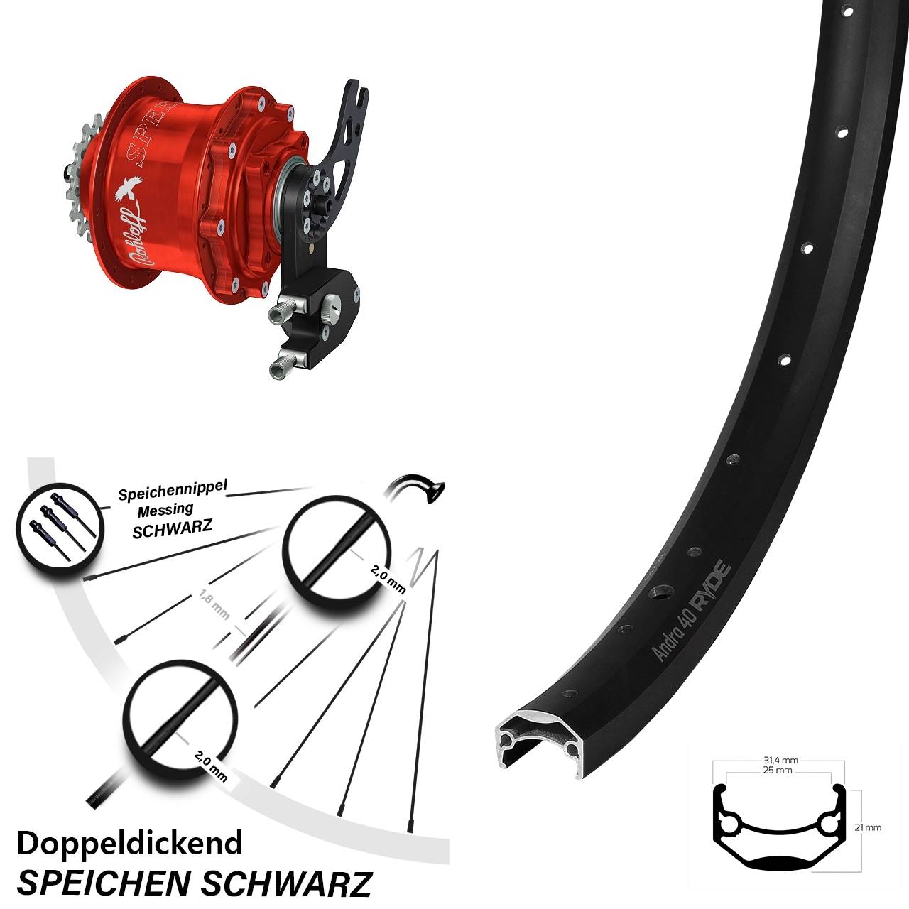 26 Zoll Ryde Andra 40 Disc Rohloff Speedhub 500/14 CC DB PM rot