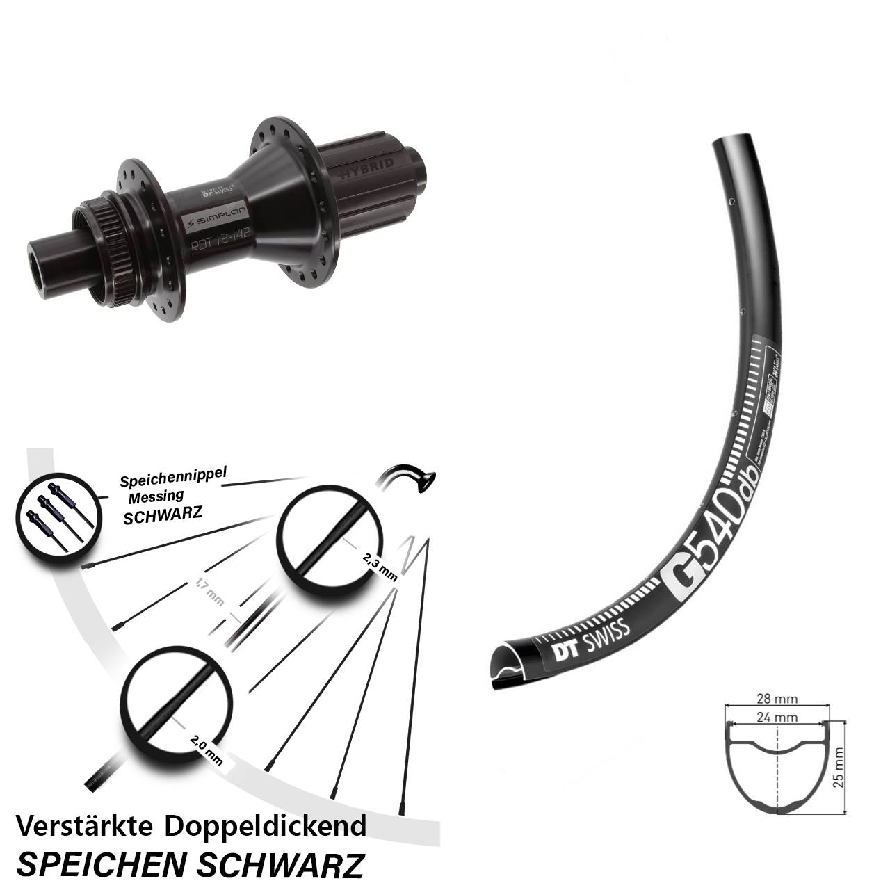Disc Hinterrad 28 Zoll DT Swiss G540-370 Hybrid 8-11 fach HG 12x142