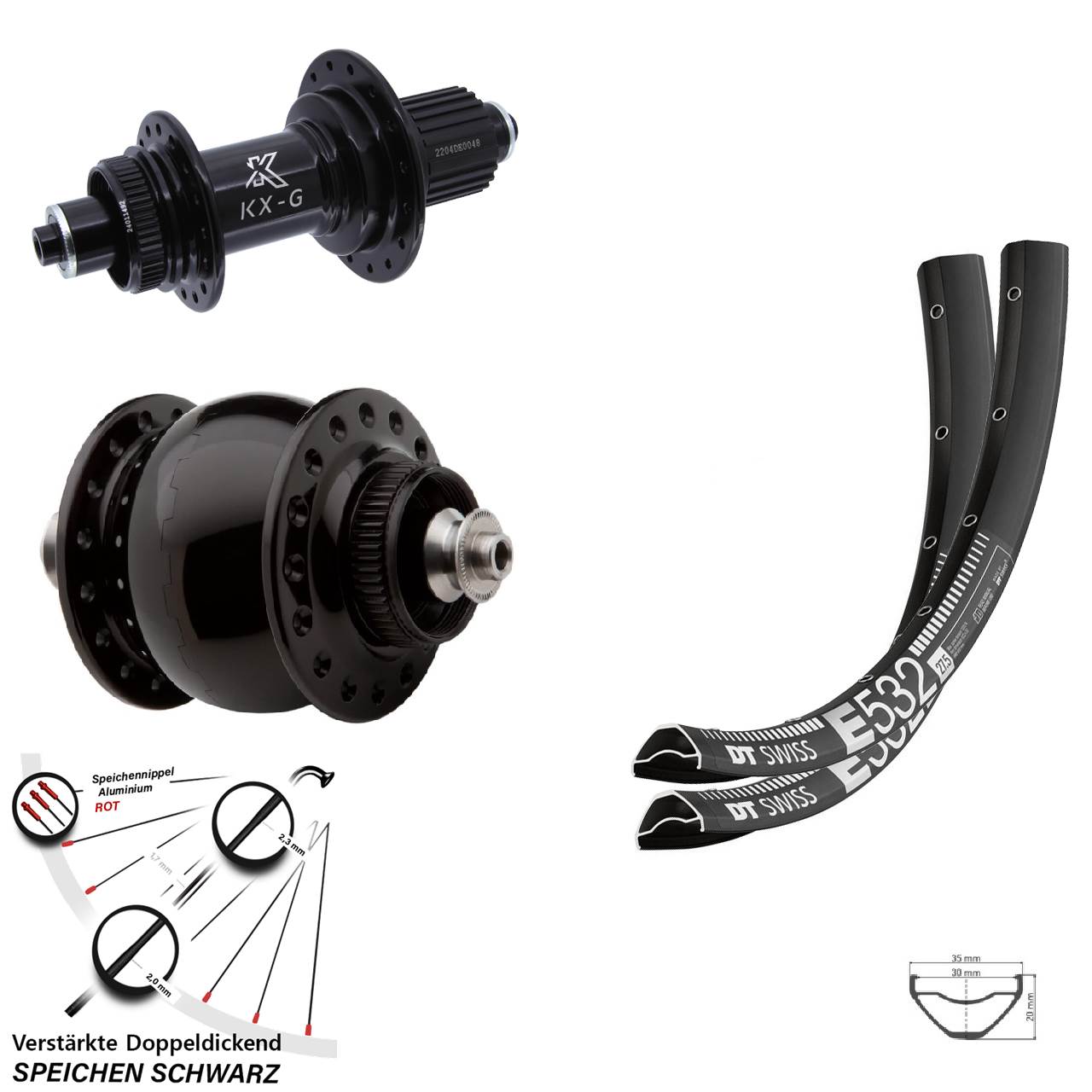 Centerlock Laufradsatz 27,5 Zoll DT Swiss E532 KX-GS HD SON delux Micro Spline QR
