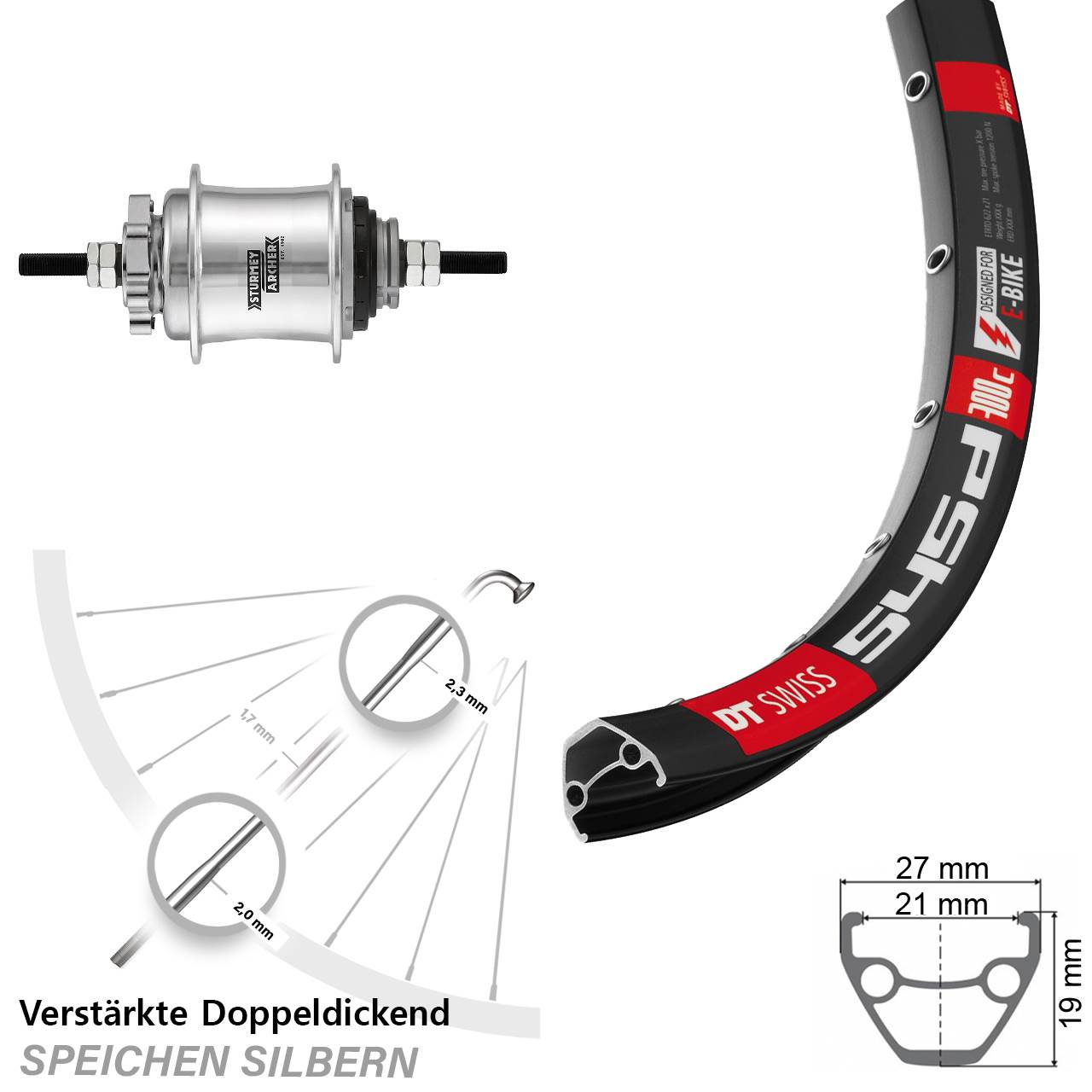 28 Zoll Hinterrad DT Swiss 545D Sturmey Archer Automatic A2KL Disc