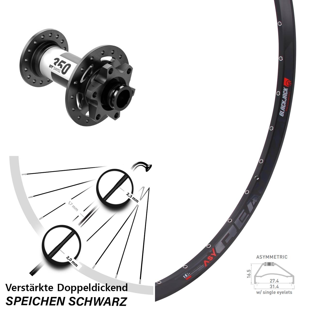 Boost Vorderrad 6-Loch 15x110 27,5 Zoll Rodi Ready 27 DT Swiss 350