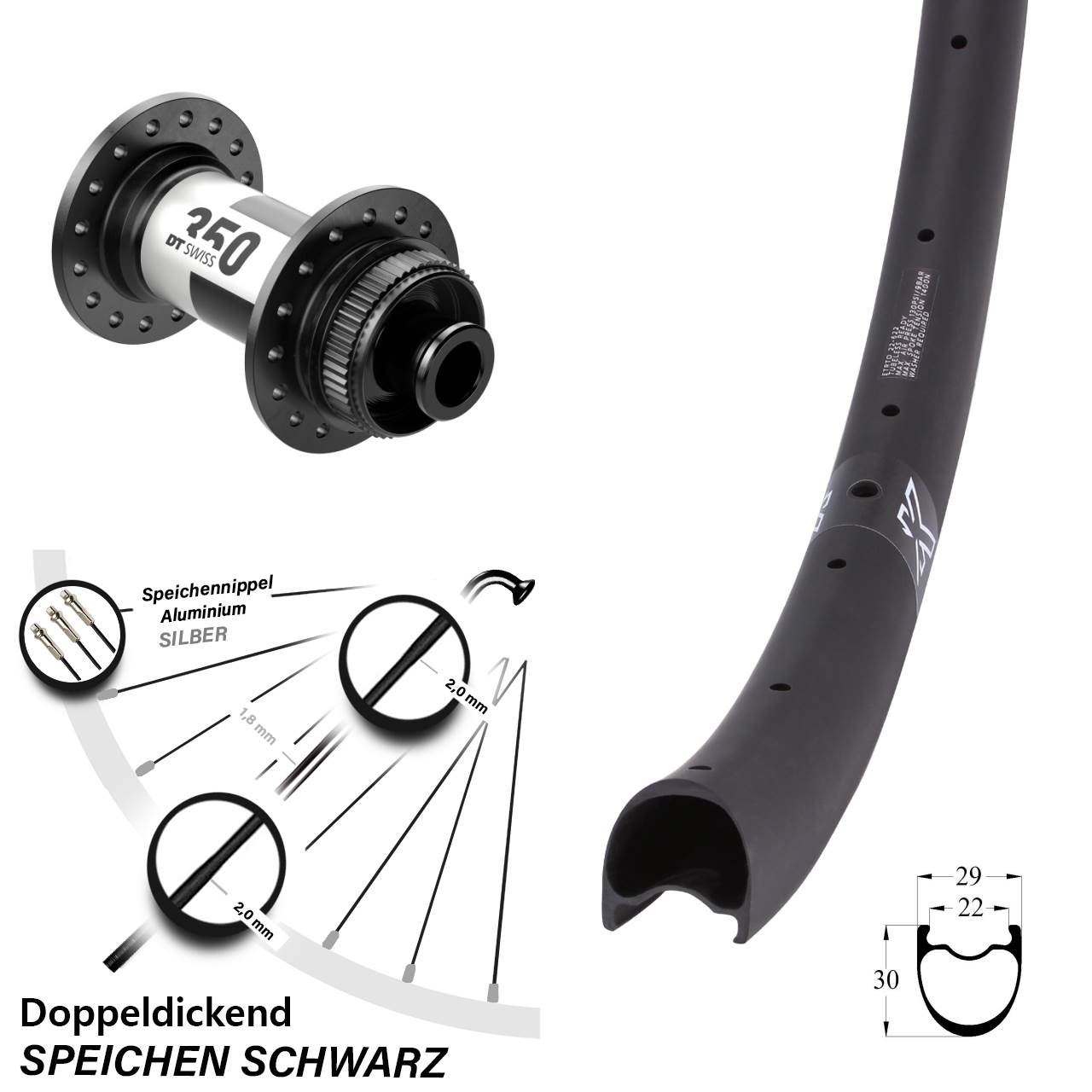 29 Zoll KX-RC Gravel Carbon DT Swiss 350 Road Centerlock Vorderrad 12x100