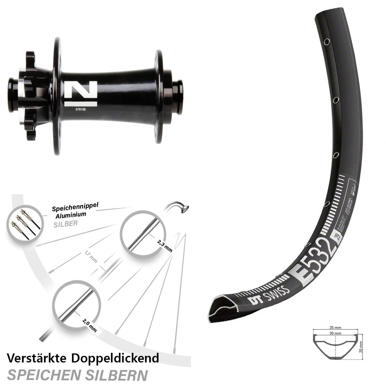 Vorderrad 6-Loch 29 Zoll DT Swiss E 532 Novatec D791 15x100