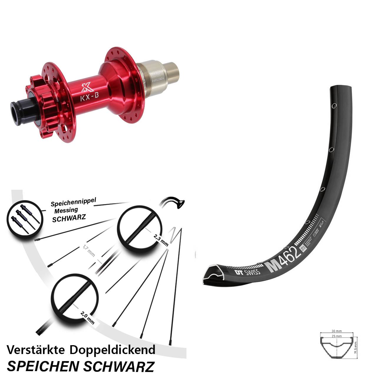 650B DT Swiss M462 KX-B rot Boost 6-Loch 12x148 Hinterrad XD