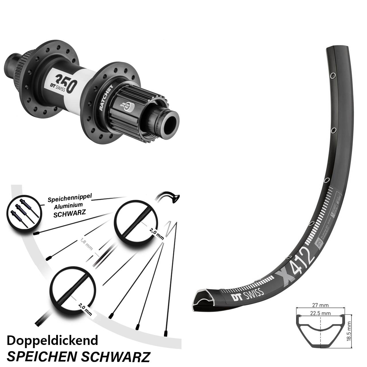 28-29 Zoll DT Swiss X 412-350 Disc Hinterrad 12x142 Shimano Micro Spline