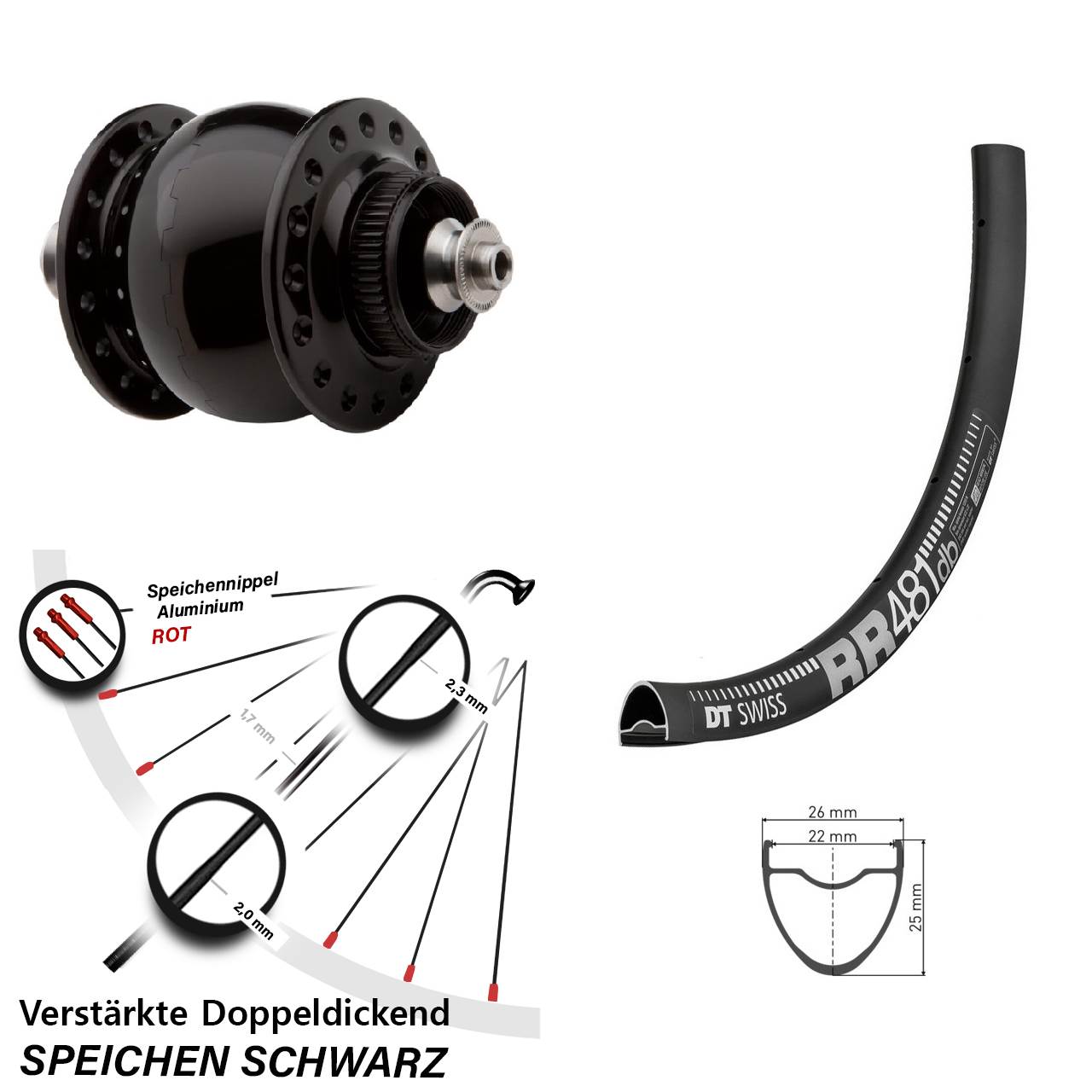 Nabendynamo-Vorderrad Centerlock 28 Zoll DT Swiss RR481 SON delux für Schnellspanner