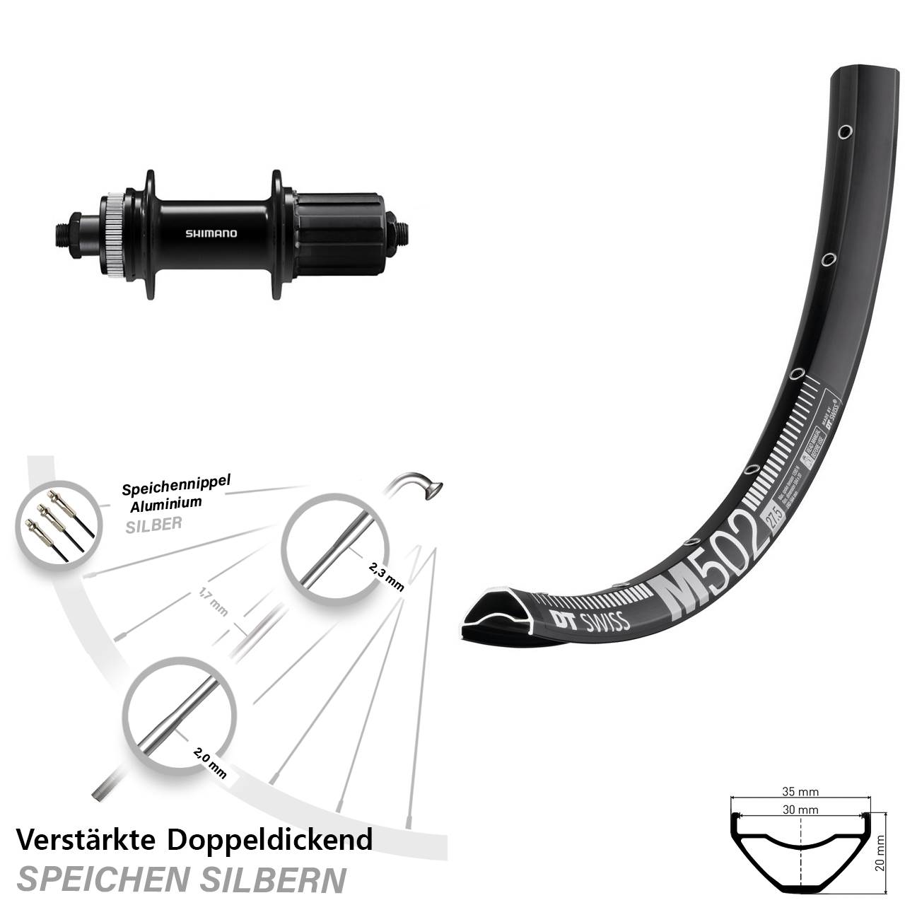 Disc Laufrad QR 29 Zoll DT Swiss M502 Shimano FH-QC400 8-11 fach