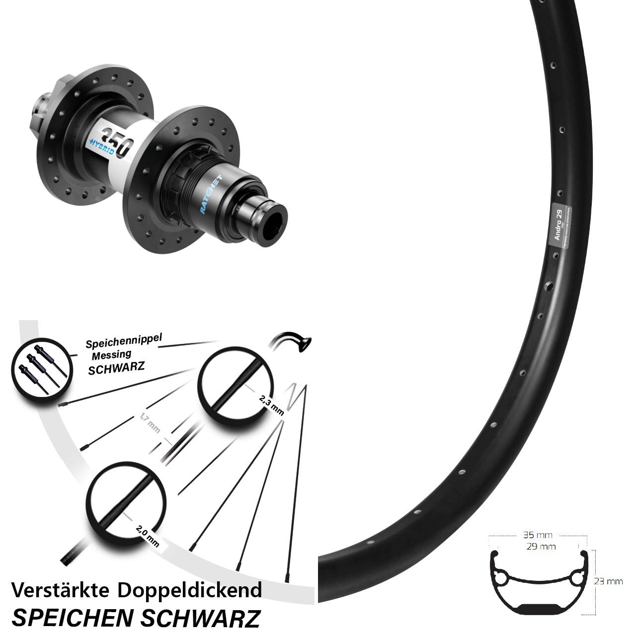 Disc Laufrad 26 Zoll Ryde Andra 29 DT Swiss 350 Hybrid SRAM XD 12x148