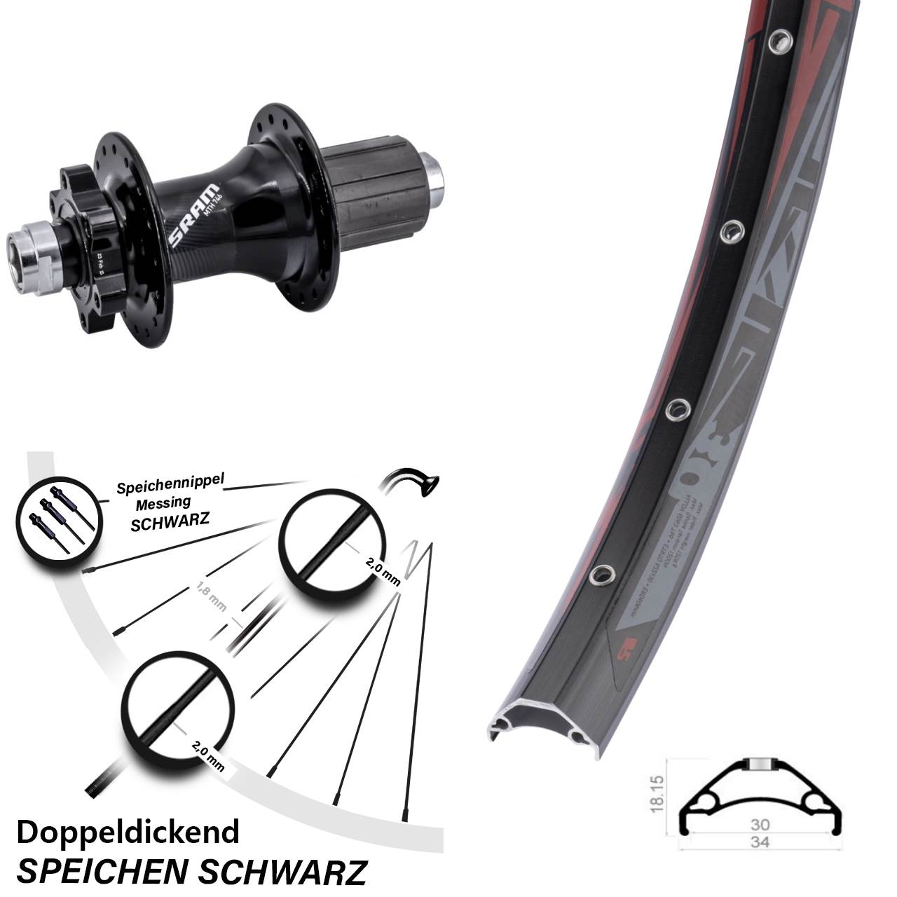 Disc Laufrad 29 Zoll Rodi TRYP 30 Sram 746 8-11 fach 12x148