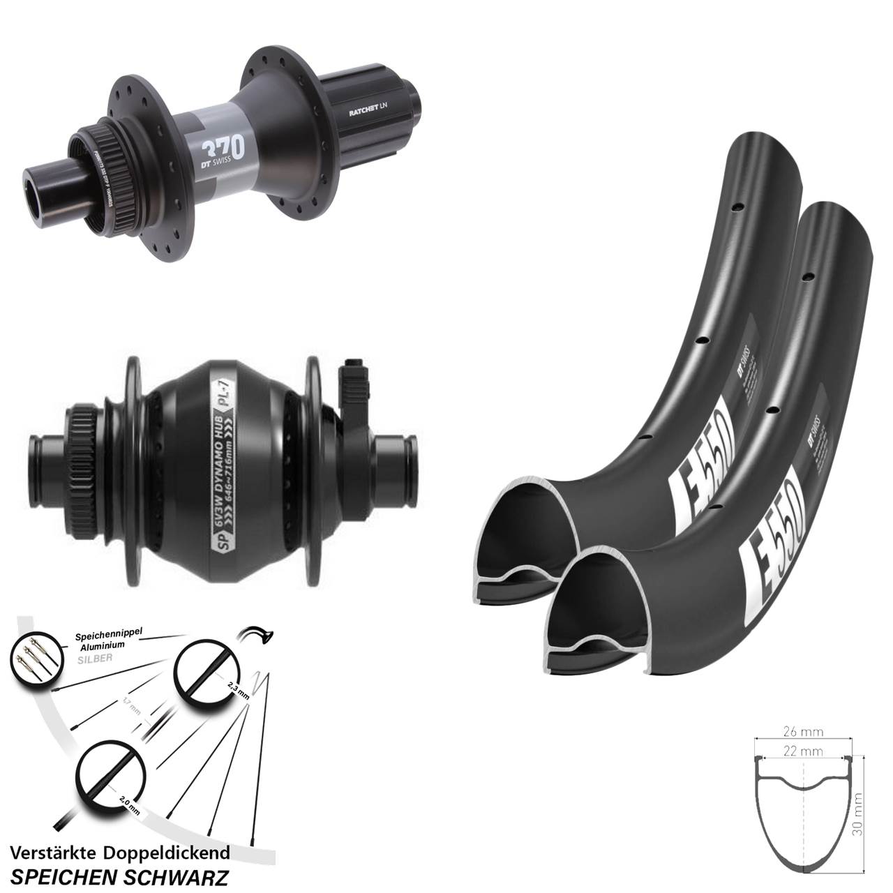 Disc Laufradsatz 12x100/142 28 Zoll DT Swiss E550 DT Swiss 370 SP PL-7 11-12 fach