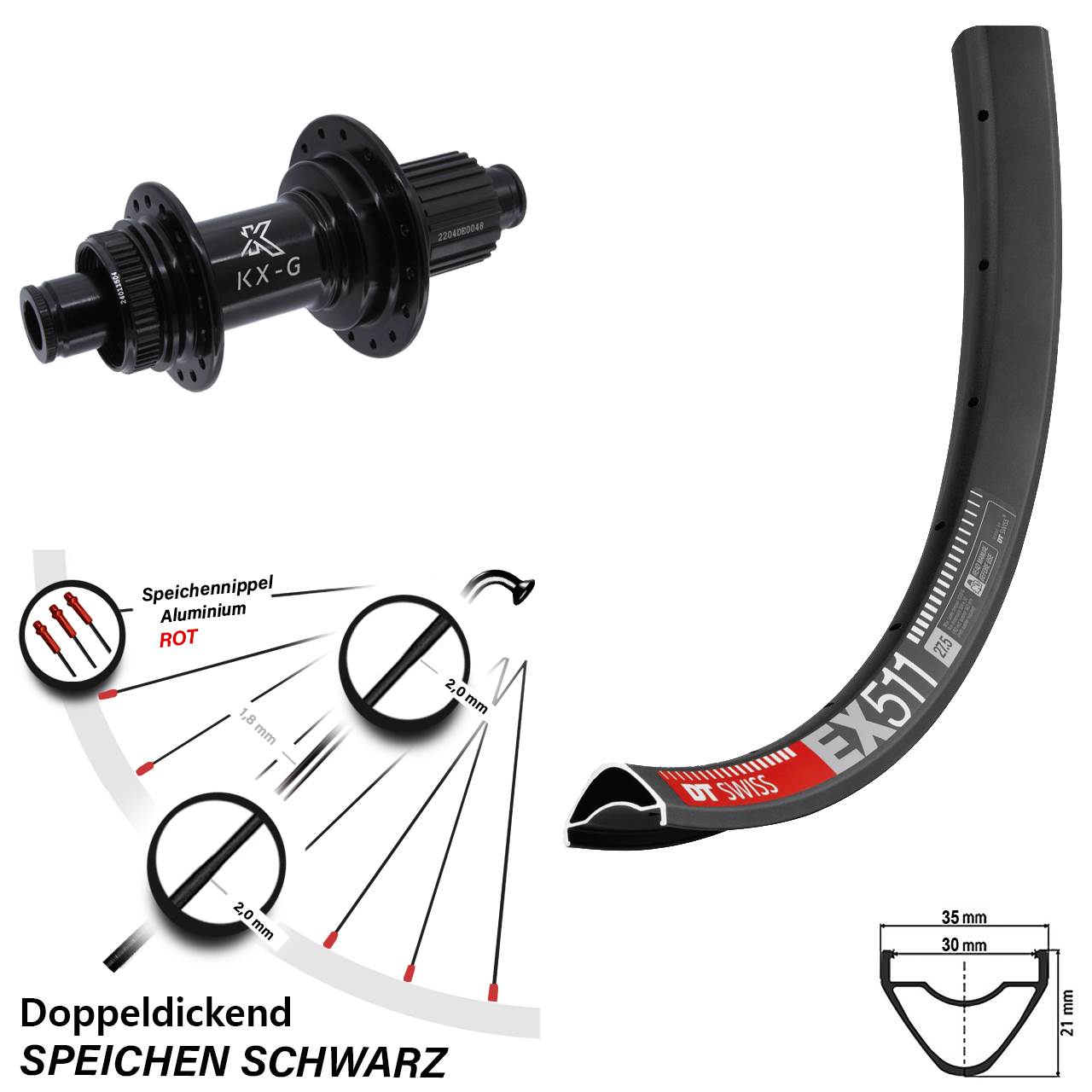 DT Swiss EX 511 29 Zoll Hinterrad KX-GS Micro Spline 12x142