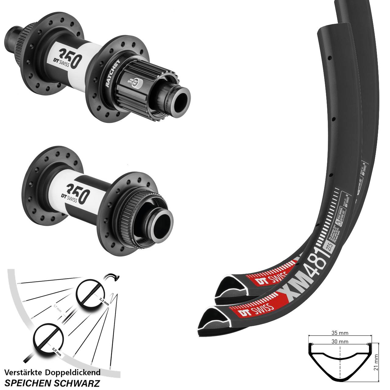 DT Swiss XM481-350 27,5 Zoll Centerlock Laufradsatz 15x110 12x148 Micro Spline