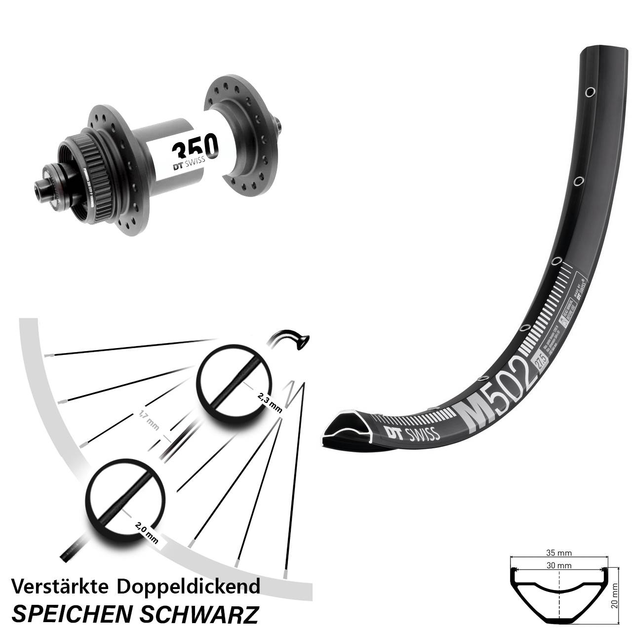 Disc Vorderrad für Schnellspanner 27,5 Zoll DT Swiss M 502-350