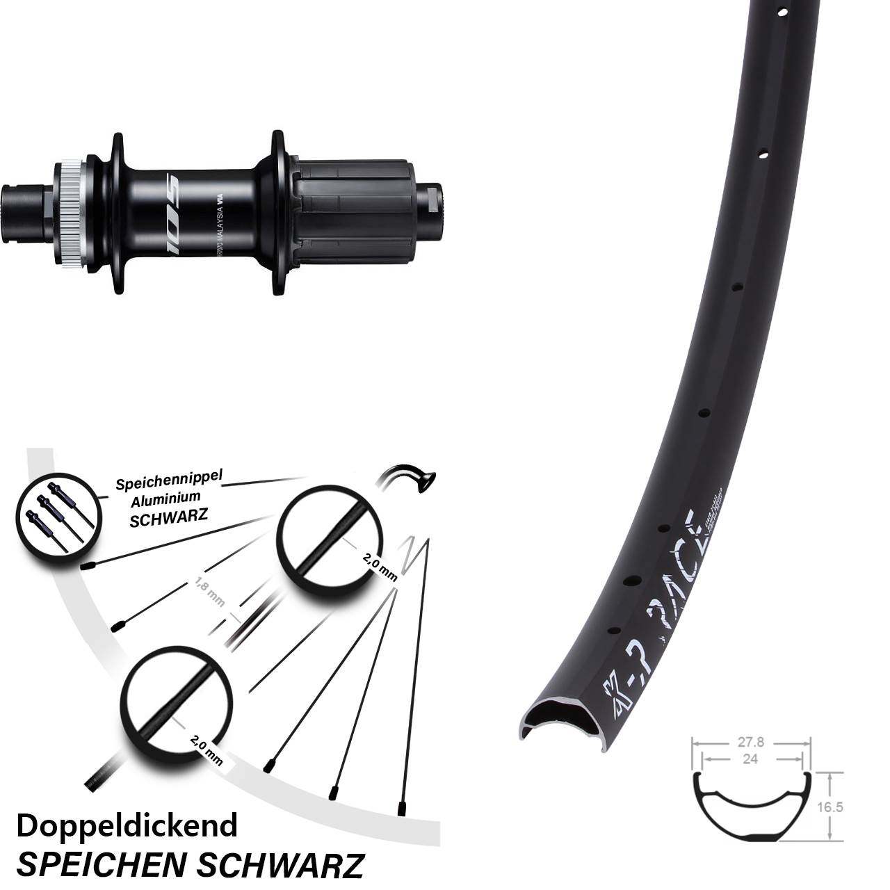 Centerlock Hinterrad 12x142 28 Zoll KX-R Race Shimano FH-R7070 8-12 fach HG