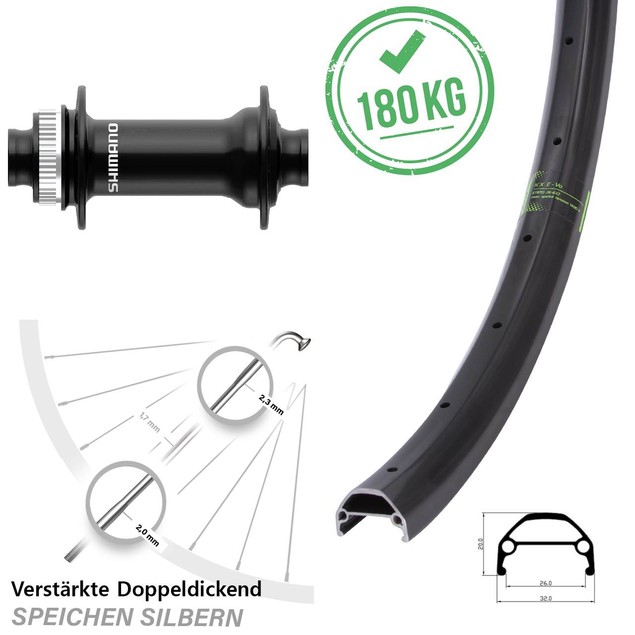 KX Evo Vorderrad 28-29 Zoll Shimano HB-MT410-Boost Centerlock