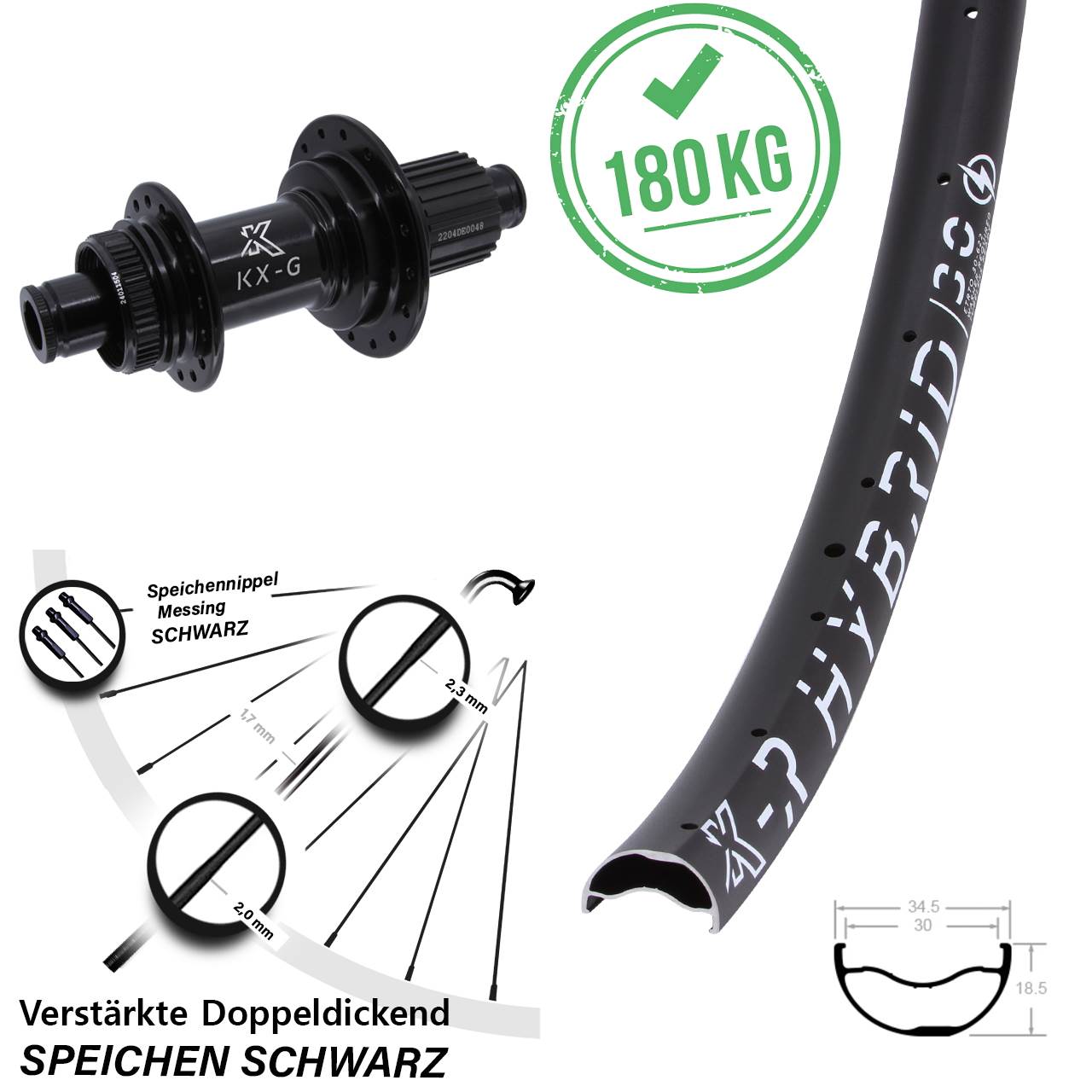 29 Zoll KX-GSR Hybrid 30 verstärkt Hinterrad Centerlock 12x142 Shimano Micro Spline