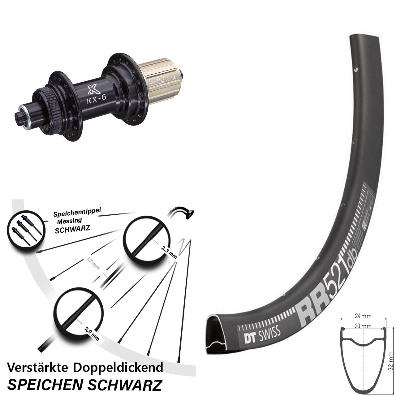 28 Zoll DT Swiss RR521 KX-G Disc Hinterrad für Schnellspanner 8-12 fach HG